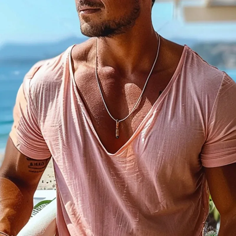 Men's Solid Cotton Blend V-Neck Short Sleeve T-Shirt MTA1802C3X sold by Manly product image thumbnail 3