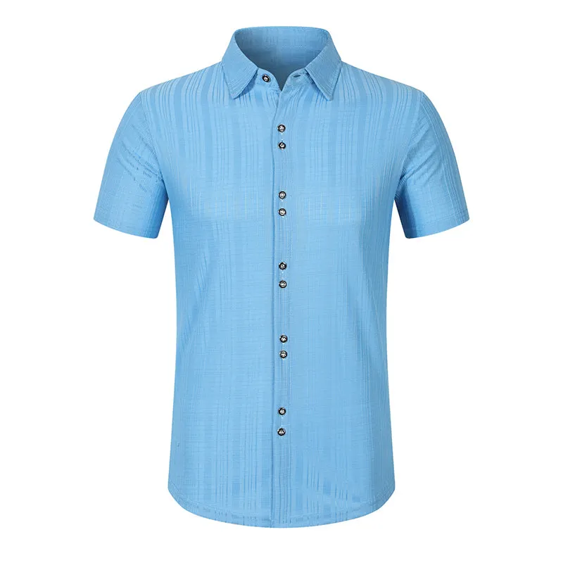 Men's Solid Color Textured Short Sleeve Shirt MTA1857C8X sold by Manly product image thumbnail 3