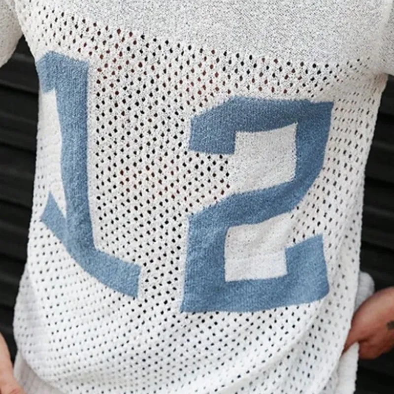 【24-hour shipping out】Men's Sport Lettering Jacquard Crew Neck Short Sleeve Sweater T-Shirt MTA1856C1X sold by Manly product image thumbnail 3