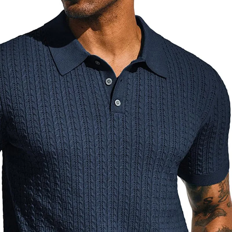 Men's Cable Knit Short Sleeve POLO Shirt MTA1819C9X sold by Manly product image thumbnail 3