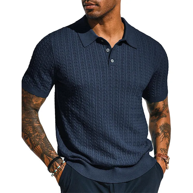 Men's Cable Knit Short Sleeve POLO Shirt MTA1819C9X sold by Manly product image thumbnail 2