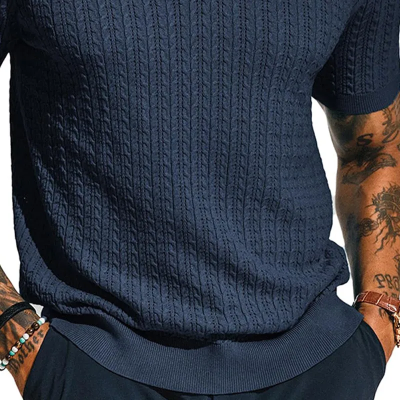 Men's Cable Knit Short Sleeve POLO Shirt MTA1819C9X sold by Manly product image thumbnail 4