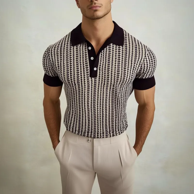 Men's Retro Contrast Print Lapel Slim Short Sleeve Polo Shirt MTA1848C9M sold by Manly product image thumbnail 2