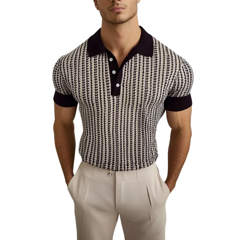 Men's Retro Contrast Print Lapel Slim Short Sleeve Polo Shirt MTA1848C9M sold by Manly