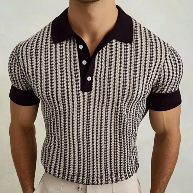 Men's Retro Contrast Print Lapel Slim Short Sleeve Polo Shirt MTA1848C9M sold by Manly product image thumbnail 3