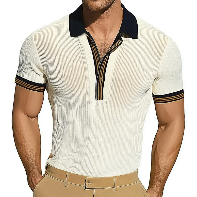 Men's Summer Polo Neck Slim Fit Knit Short Sleeve T-Shirt MTA1961C7U sold by Manly