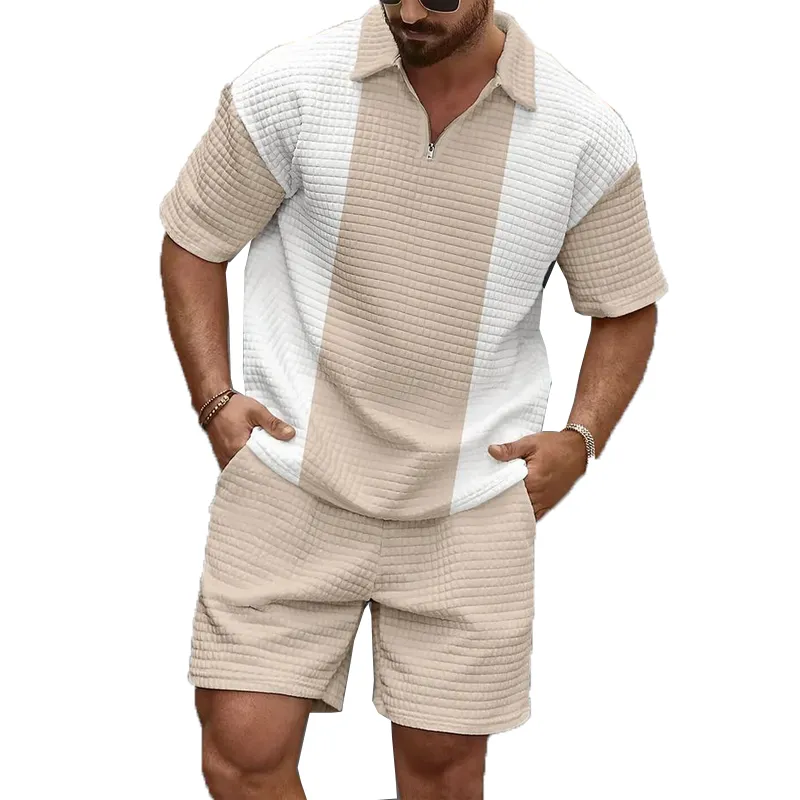 Men's Spring and Summer Casual Waffle Stitching Pullover T-shirt Shorts Set MTA1966C3K sold by Manly