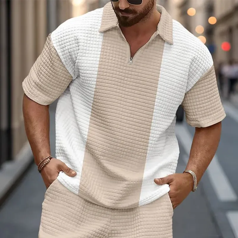 Men's Spring and Summer Casual Waffle Stitching Pullover T-shirt Shorts Set MTA1966C3K sold by Manly product image thumbnail 2