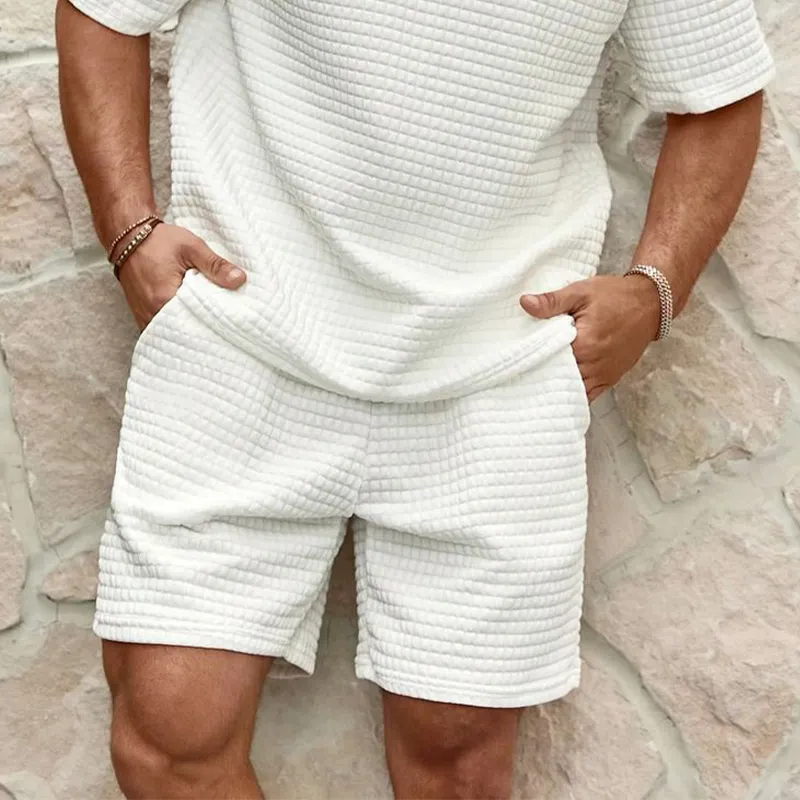 Men's Spring and Summer Casual Skin-friendly Waffle Pullover T-shirt Shorts Set MTA1962C2K sold by Manly product image thumbnail 3