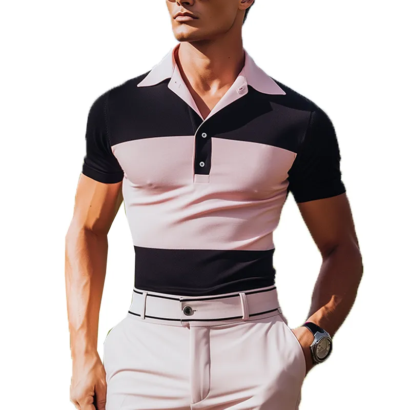 Men's Fashion Casual Contrast Color Stitching Knitted Slim Short Sleeve POLO Shirt MTA1962C3K sold by Manly