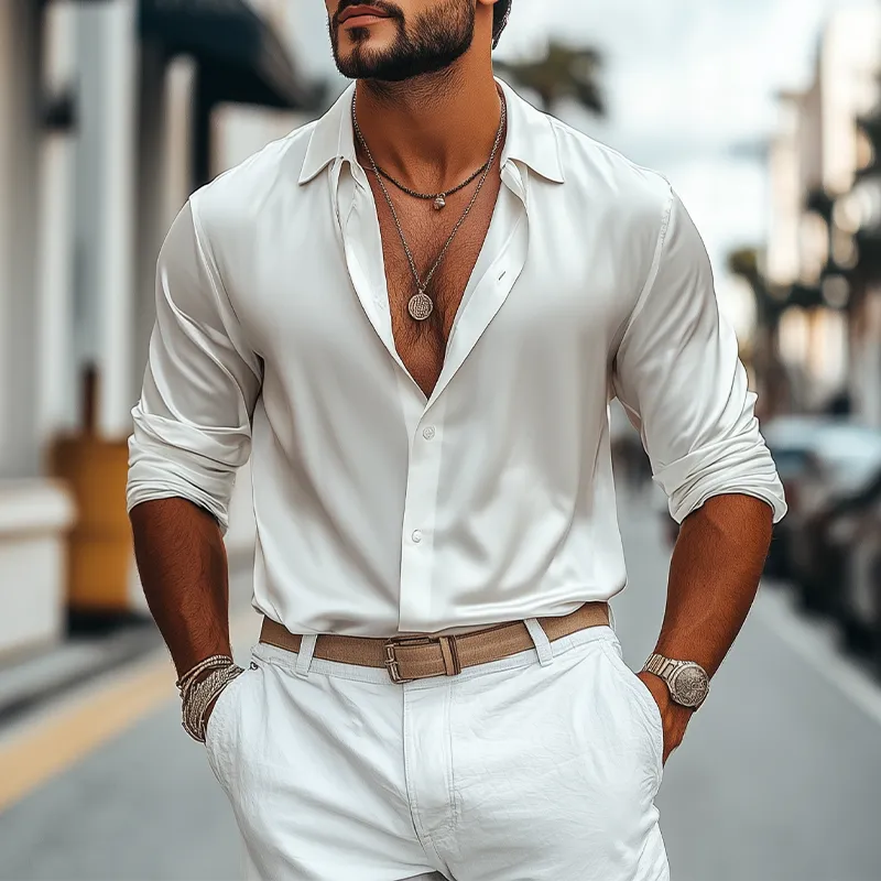 Men's Fashion Casual Glossy Satin Long Sleeve Shirt MTA1994C6K sold by Manly product image thumbnail 3