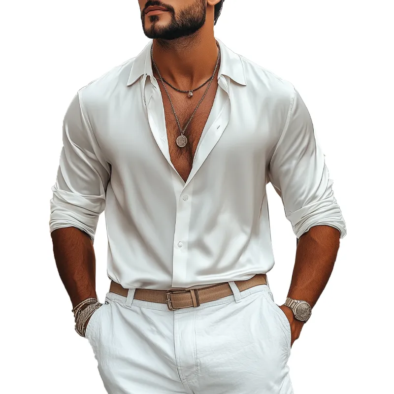 Men's Fashion Casual Glossy Satin Long Sleeve Shirt MTA1994C6K sold by Manly