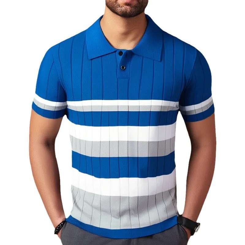 Men's Classic Casual Contrast Color Stitching Knitted Slim Short-sleeved POLO Shirt MTA1953C7K sold by Manly