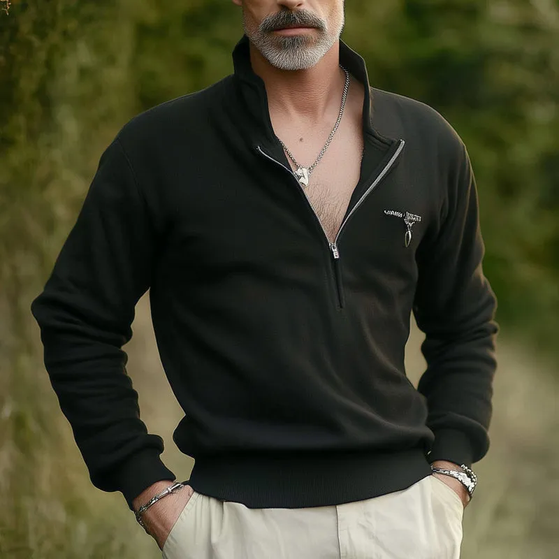 Men's Stylish Black Half-Zip Stand Collar Sweatshirt MTA1963C1U sold by Manly product image thumbnail 2