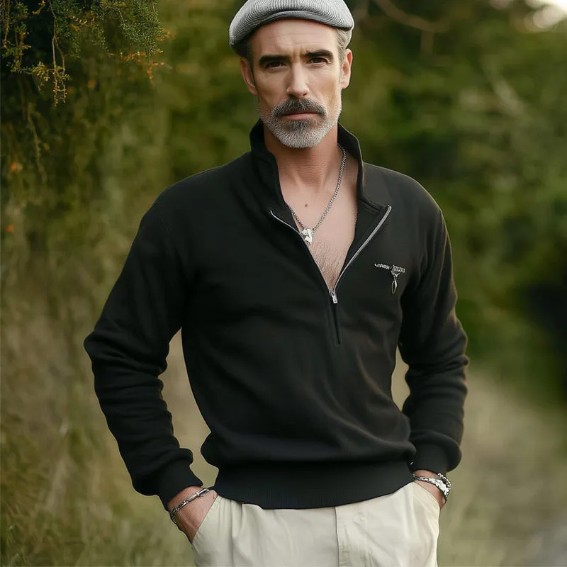 Men's Stylish Black Half-Zip Stand Collar Sweatshirt MTA1963C1U sold by Manly product image thumbnail 3