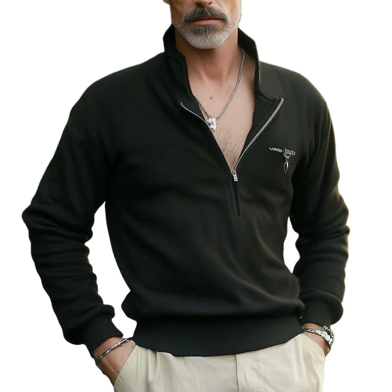 Men's Stylish Black Half-Zip Stand Collar Sweatshirt MTA1963C1U sold by Manly