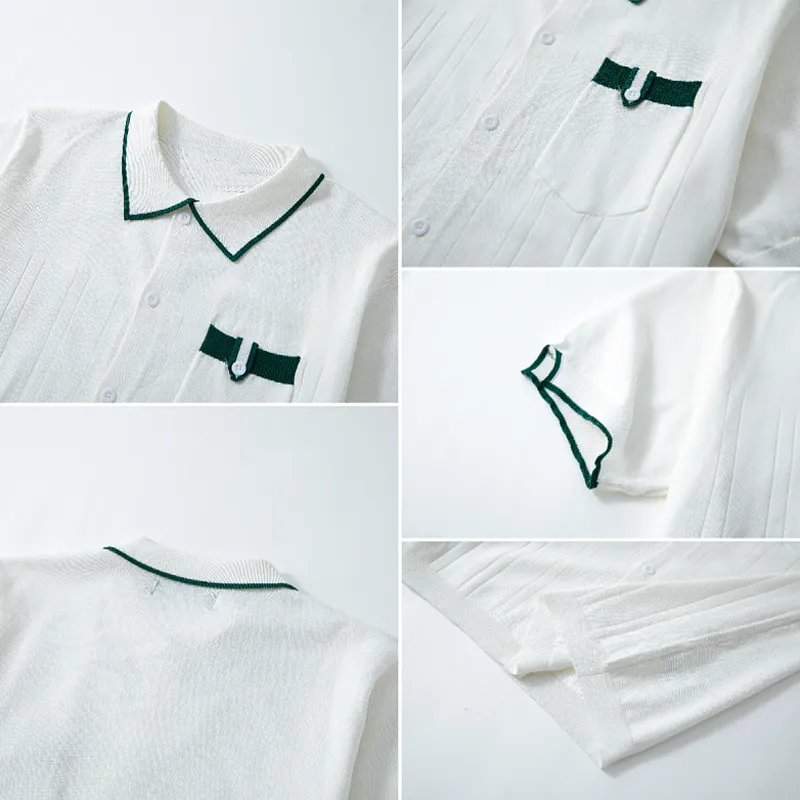 Men's Casual Contrast Stitching Knitted Slim Fit Short Sleeve Shirt MTA1961C6K sold by Manly product image thumbnail 4