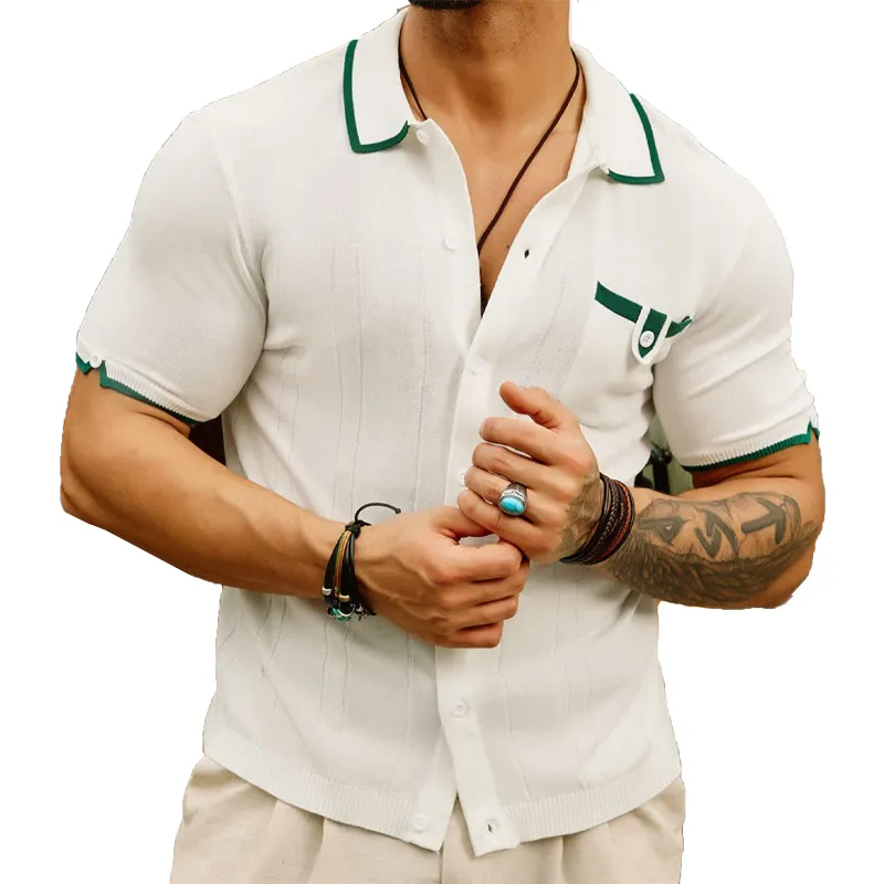 Men's Casual Contrast Stitching Knitted Slim Fit Short Sleeve Shirt MTA1961C6K sold by Manly