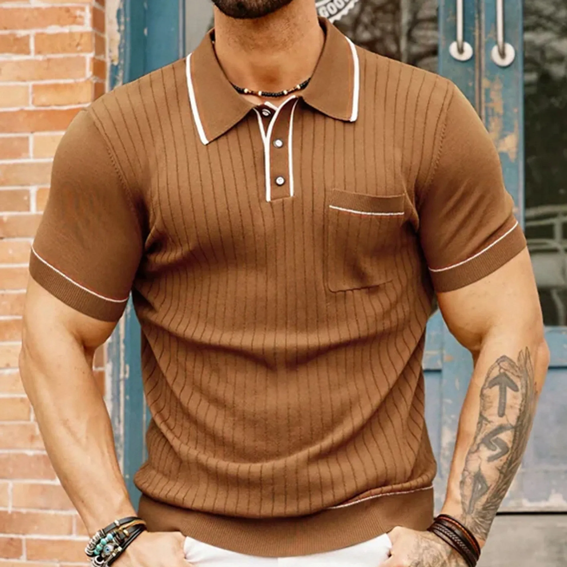 Men's Classic Casual Pocket Knit Slim Fit Short Sleeve POLO Shirt MTA1922C6K sold by Manly product image thumbnail 2