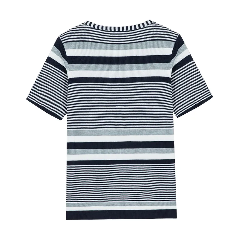 Men's Spring and Summer Casual Horizontal Stripe Knit Short Sleeve T-Shirt MTA1978C7K sold by Manly product image thumbnail 4