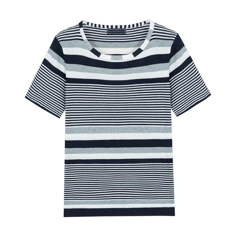 Men's Spring and Summer Casual Horizontal Stripe Knit Short Sleeve T-Shirt MTA1978C7K sold by Manly product image thumbnail 3