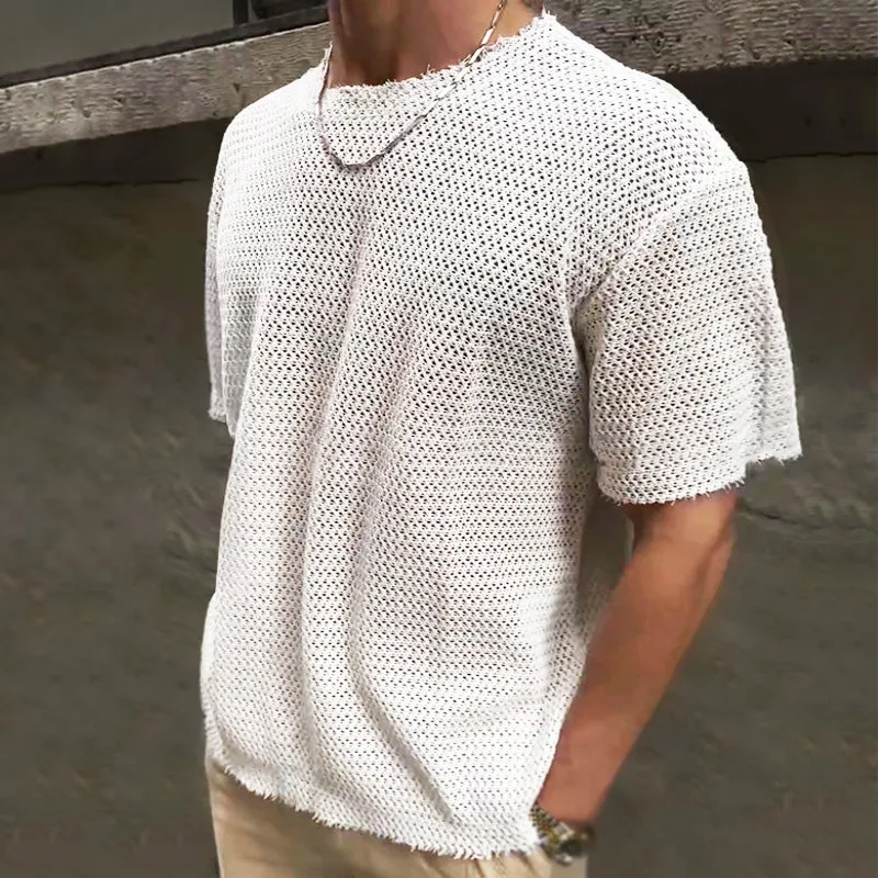 Men's Retro Casual Hollow Refreshing Round Neck Knitted Short Sleeve T-shirt MTA1917C3TO sold by Manly product image thumbnail 2