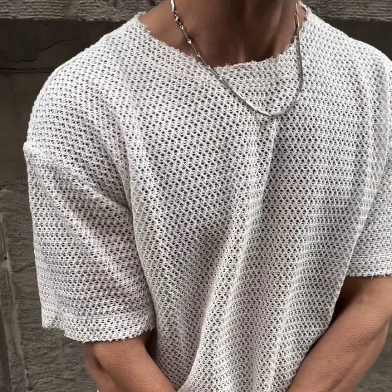 Men's Retro Casual Hollow Refreshing Round Neck Knitted Short Sleeve T-shirt MTA1917C3TO sold by Manly product image thumbnail 3