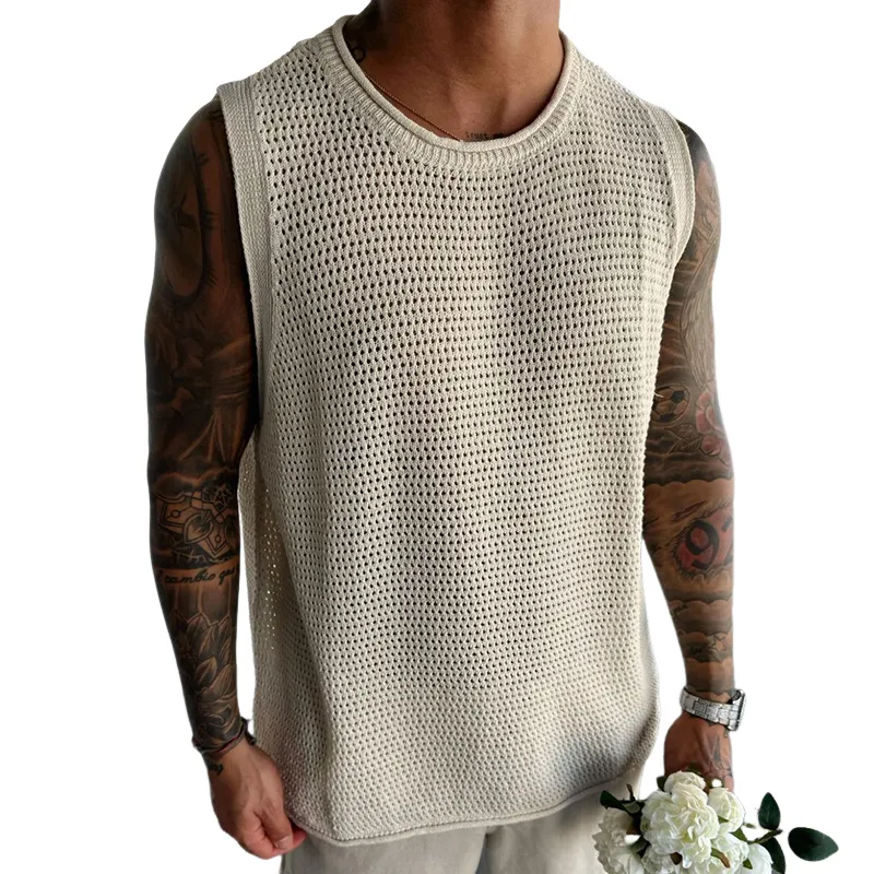 Men's Retro Casual Hollow Refreshing Round Neck Knitted Tank Top MTA1901C5TO sold by Manly