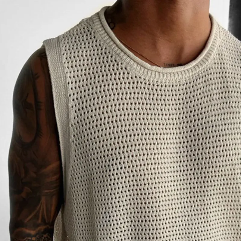 Men's Retro Casual Hollow Refreshing Round Neck Knitted Tank Top MTA1901C5TO sold by Manly product image thumbnail 3