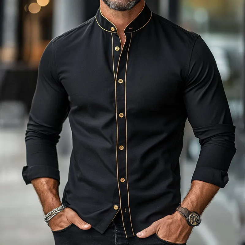 Men's Retro Casual Colorblock Printed Stand Collar Long Sleeve Shirt MTA1847C9TO sold by Manly product image thumbnail 2