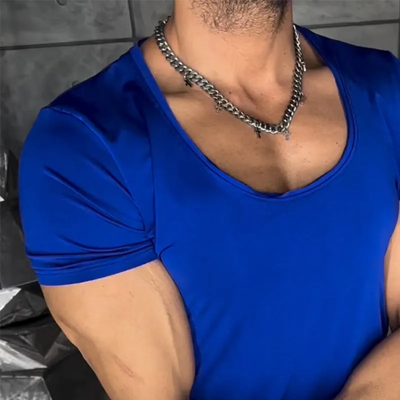 Men's Retro Casual Solid Color Elastic Round Neck Short Sleeve T-Shirt MTA1866C9TO sold by Manly product image thumbnail 3