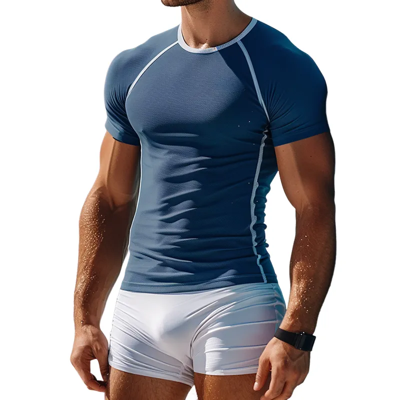 Men's Retro Casual Round Neck T-Shirt Swimwear Two-piece Set MTA1905C8TO sold by Manly