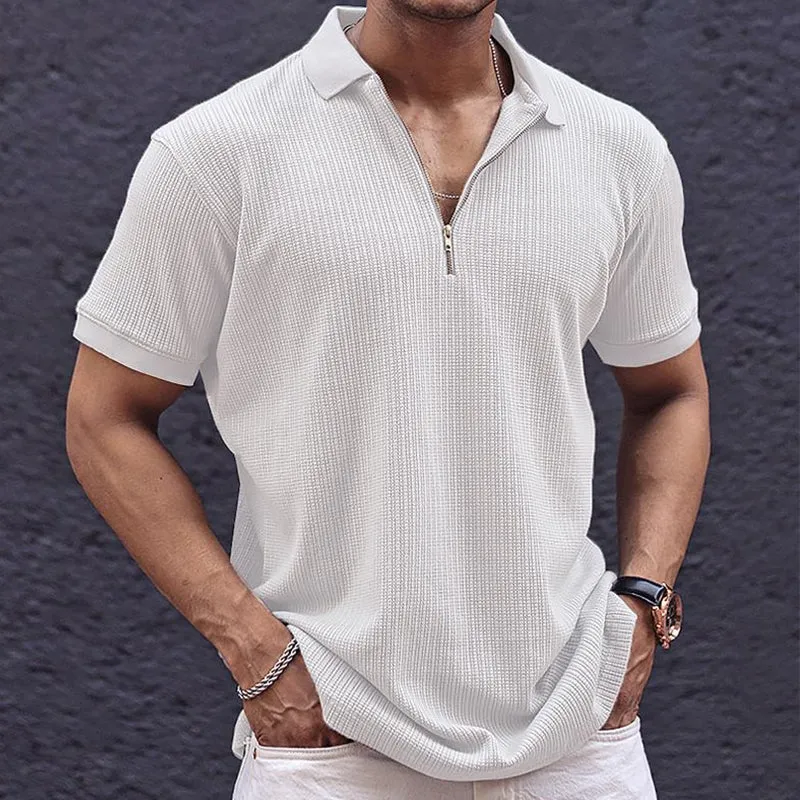 Men's Retro Casual Solid Color Zipper Neck Short Sleeve T-Shirt MTA1978C6TO sold by Manly product image thumbnail 2