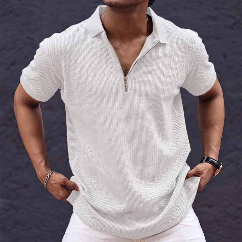 Men's Retro Casual Solid Color Zipper Neck Short Sleeve T-Shirt MTA1978C6TO sold by Manly product image thumbnail 3