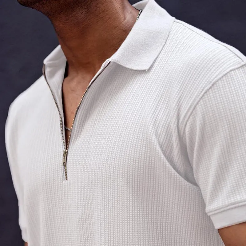 Men's Retro Casual Solid Color Zipper Neck Short Sleeve T-Shirt MTA1978C6TO sold by Manly product image thumbnail 4