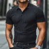 Men's Retro Casual Solid Color Striped Short Sleeve Polo Shirt MTA1988C8TO sold by Manly