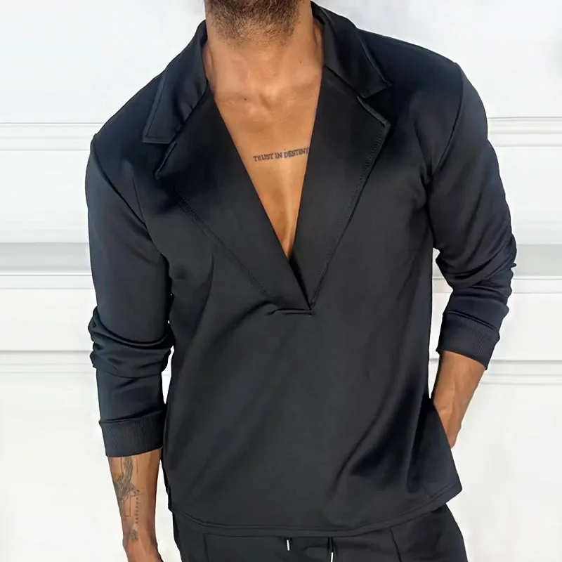 Men's Retro Casual Solid Color Pullover Lapel Long Sleeve Shirt MTA1925C4TO sold by Manly product image thumbnail 2