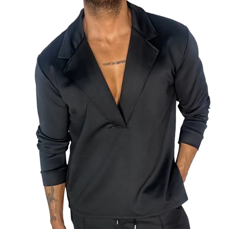 Men's Retro Casual Solid Color Pullover Lapel Long Sleeve Shirt MTA1925C4TO sold by Manly