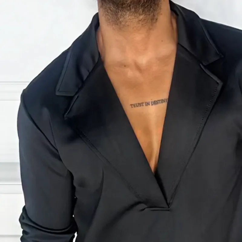 Men's Retro Casual Solid Color Pullover Lapel Long Sleeve Shirt MTA1925C4TO sold by Manly product image thumbnail 3