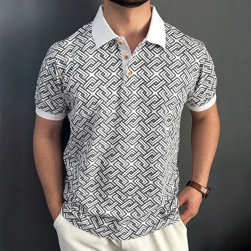 Men's Retro Casual Geometric Print Lapel Short Sleeve Polo Shirt MTA1954C7TO sold by Manly product image thumbnail 2