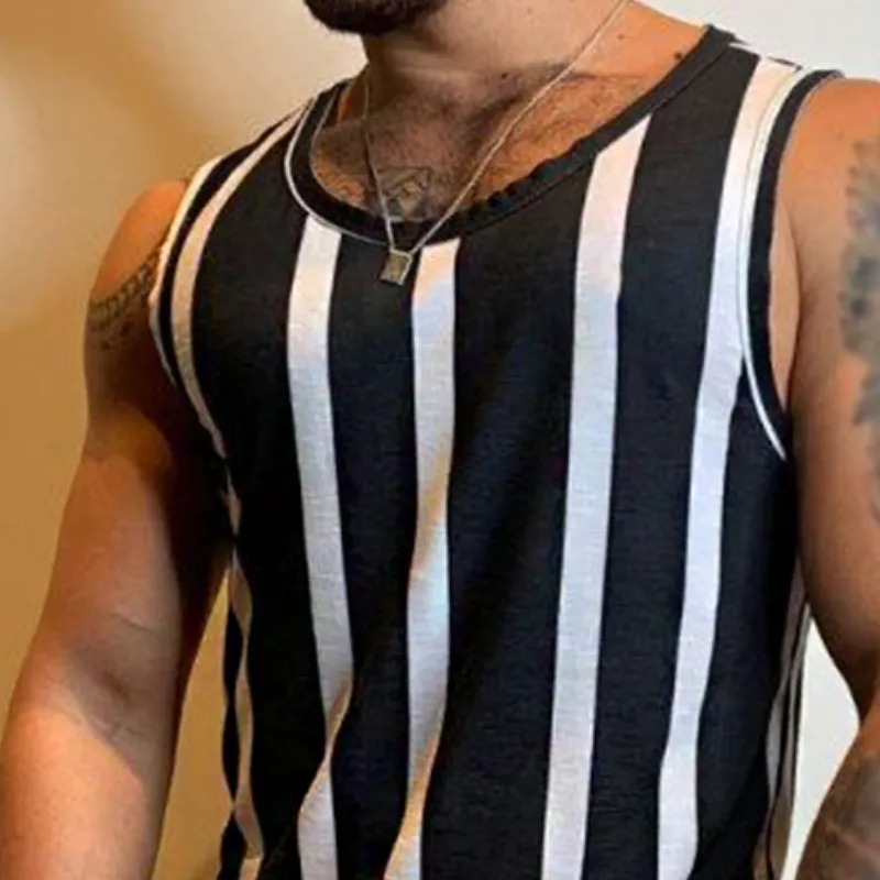Men's Retro Casual Striped Print Crew Neck Tank Top MTA1972C5TO sold by Manly product image thumbnail 3