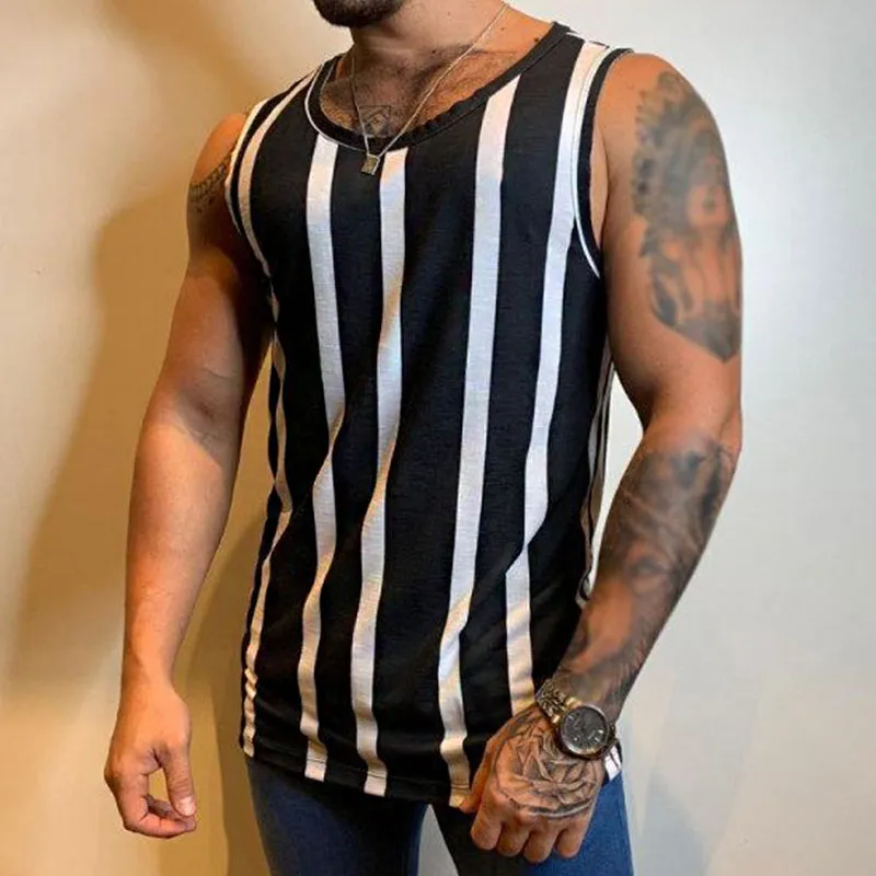 Men's Retro Casual Striped Print Crew Neck Tank Top MTA1972C5TO sold by Manly product image thumbnail 2