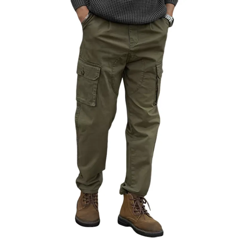 Men's Solid Color Cotton Straight Multi-pocket Cargo Pants MTA1914C2Z sold by Manly