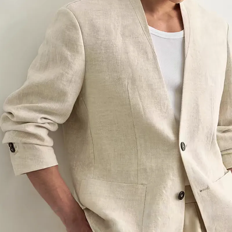 Men's Solid Color Cotton And Linen V Neck Two Buttons Blazer MTA1938C1Z sold by Manly product image thumbnail 3