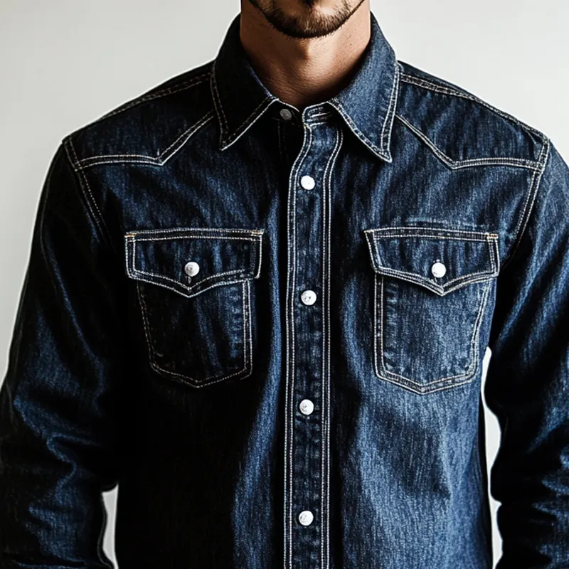 Men's Fashion Lapel Chest Pocket Single Breasted Denim Shirt MTA1977C3Z sold by Manly product image thumbnail 3