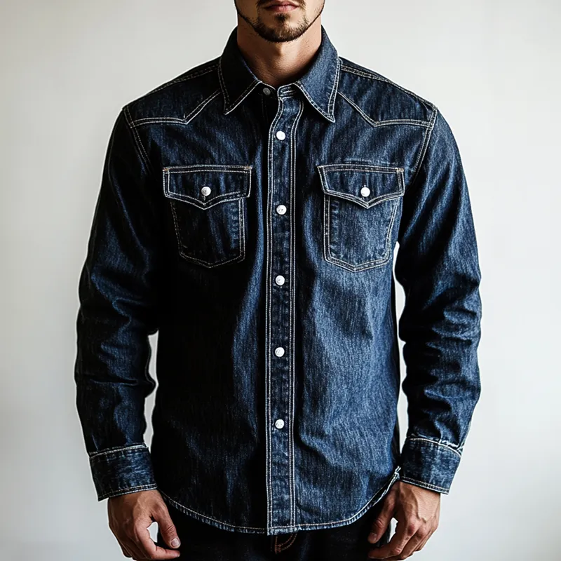 Men's Fashion Lapel Chest Pocket Single Breasted Denim Shirt MTA1977C3Z sold by Manly product image thumbnail 2