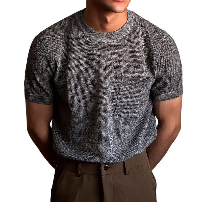 Men's Fashion Knit Round Neck Chest Pocket Short Sleeve Sweater T-shirt MTA2062C1Z sold by Manly