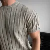 Men's Fashion Knit Striped Round Neck Short Sleeve Sweater T-shirt MTA2027C5Z sold by Manly