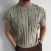 Men's Fashion Knit Striped Round Neck Short Sleeve Sweater T-shirt MTA2027C5Z sold by Manly