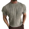Men's Fashion Knit Striped Round Neck Short Sleeve Sweater T-shirt MTA2027C5Z sold by Manly